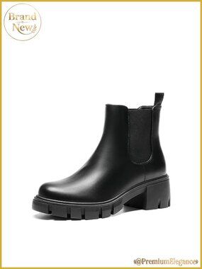 Women's Elastic Chelsea Ankle Boots Low Chunky Block Heel Faux Leather